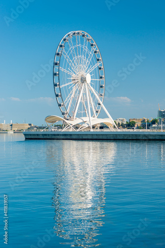 Ferris wheel in front of sky. Big carousel in Baku  Azerbaijan