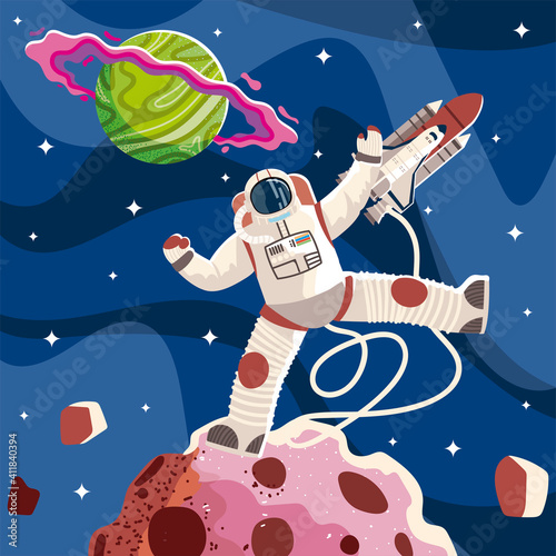 space astronaut spaceship planet and asteroid exploration