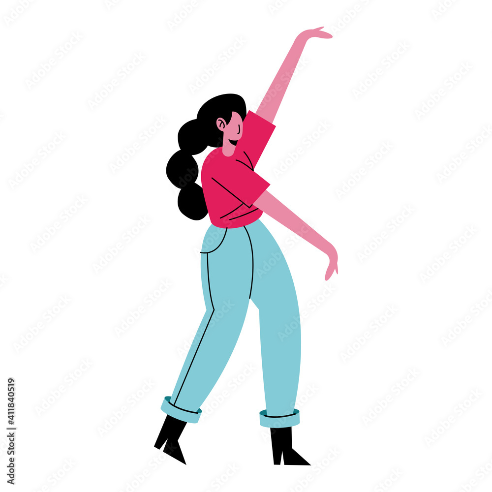 happy young woman dancing avatar character