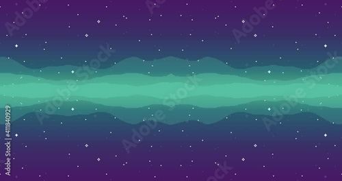 Seamless animation. Vector retro futuristic background. 8 bit Retro game design interface Pixel art space cosmos