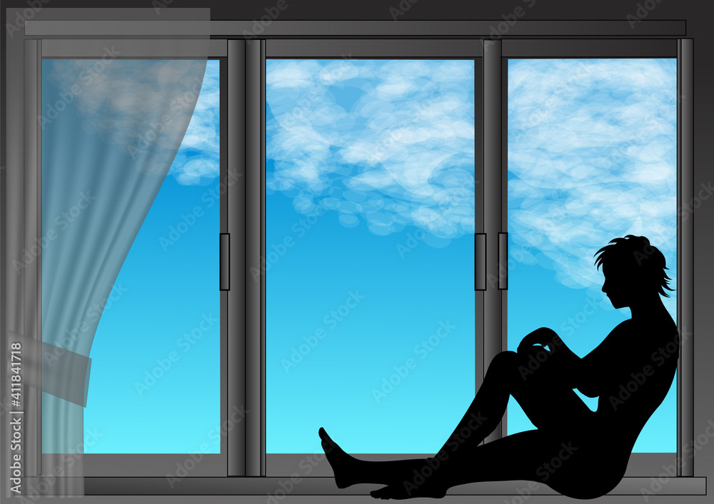 woman on the edge of window