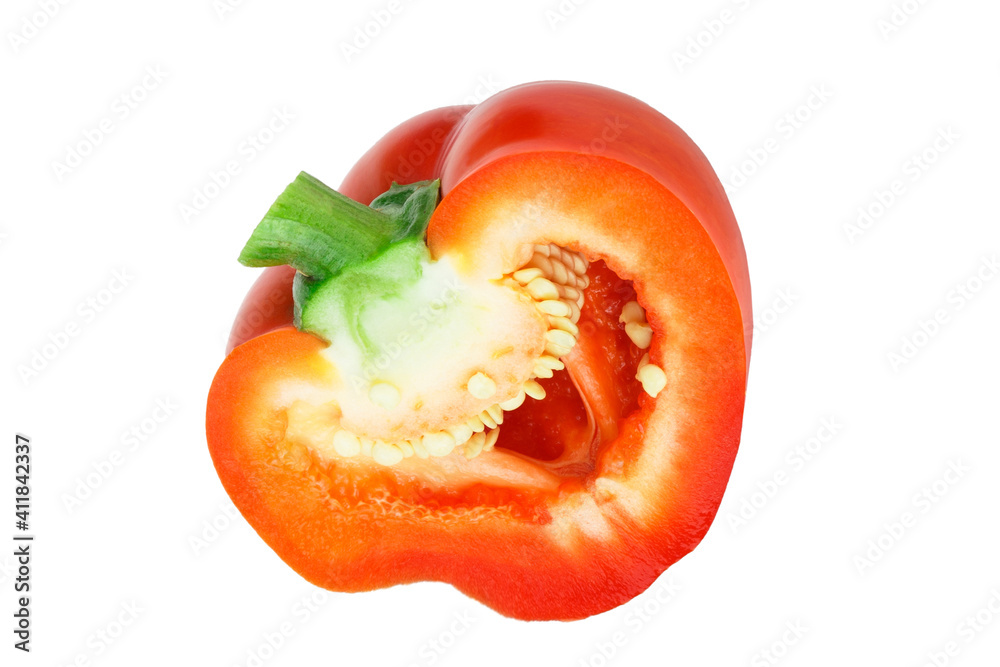 Red raw bell pepper, white background Red raw bell pepper, white background