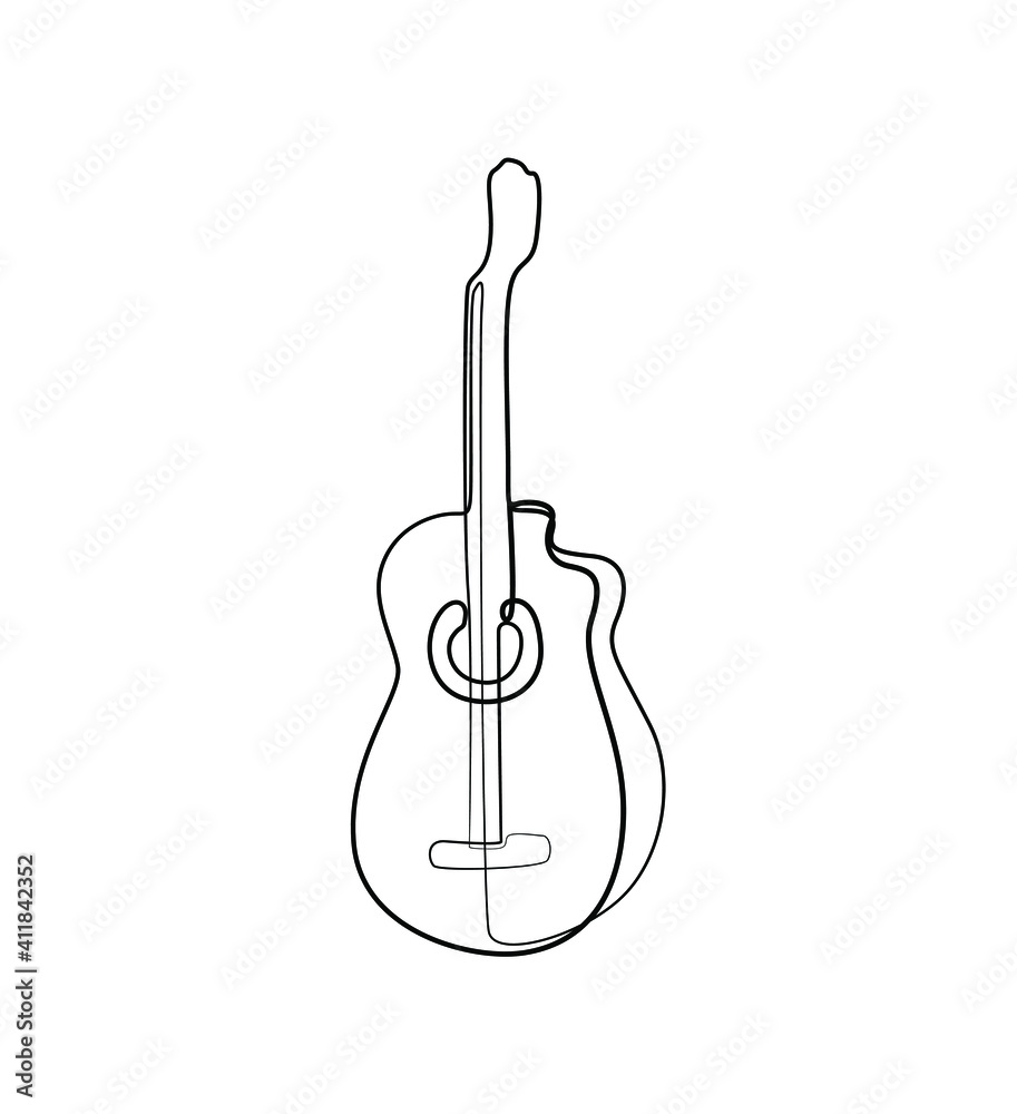 Guitar abstract logo, continuous line drawing, small tattoo, print for  clothes, silhouette one single line on a white background, isolated vector  illustration. Stock Vector | Adobe Stock
