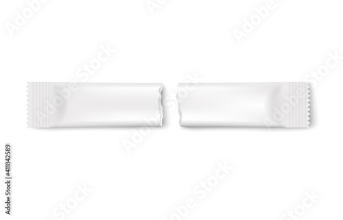 Vector isolated realistic illustration of white stick pack ripped on two parts