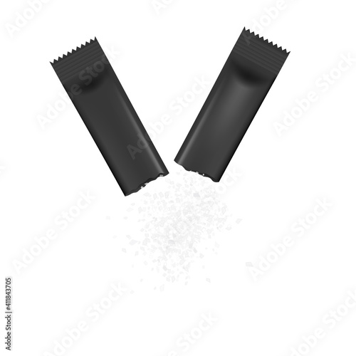 Stick packaging with falling out powder, realistic vector illustration isolated.