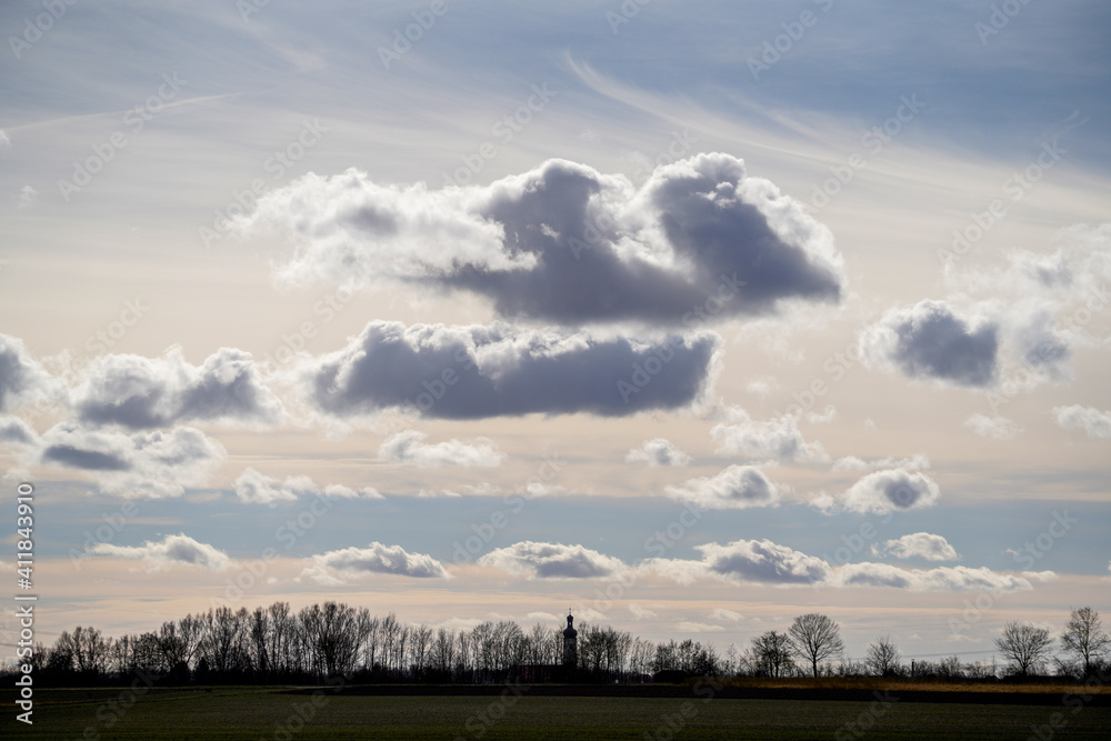 Clouds and landscape on a February afternoon in Bavaria