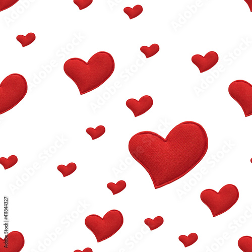 Seamless pattern. Red hearts on a white background