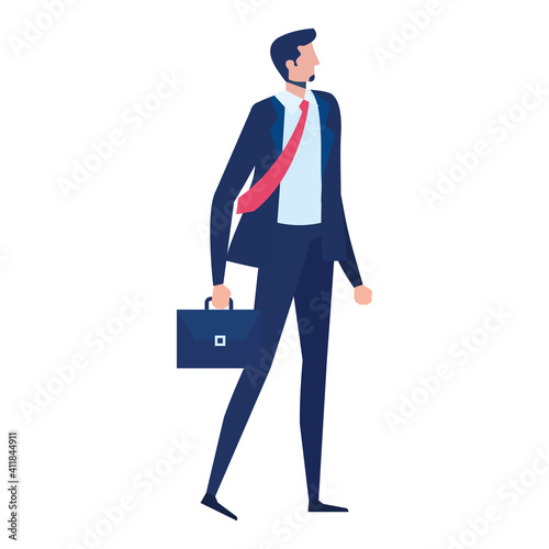 elegant businessman worker with portfolio standing character vector illustration design