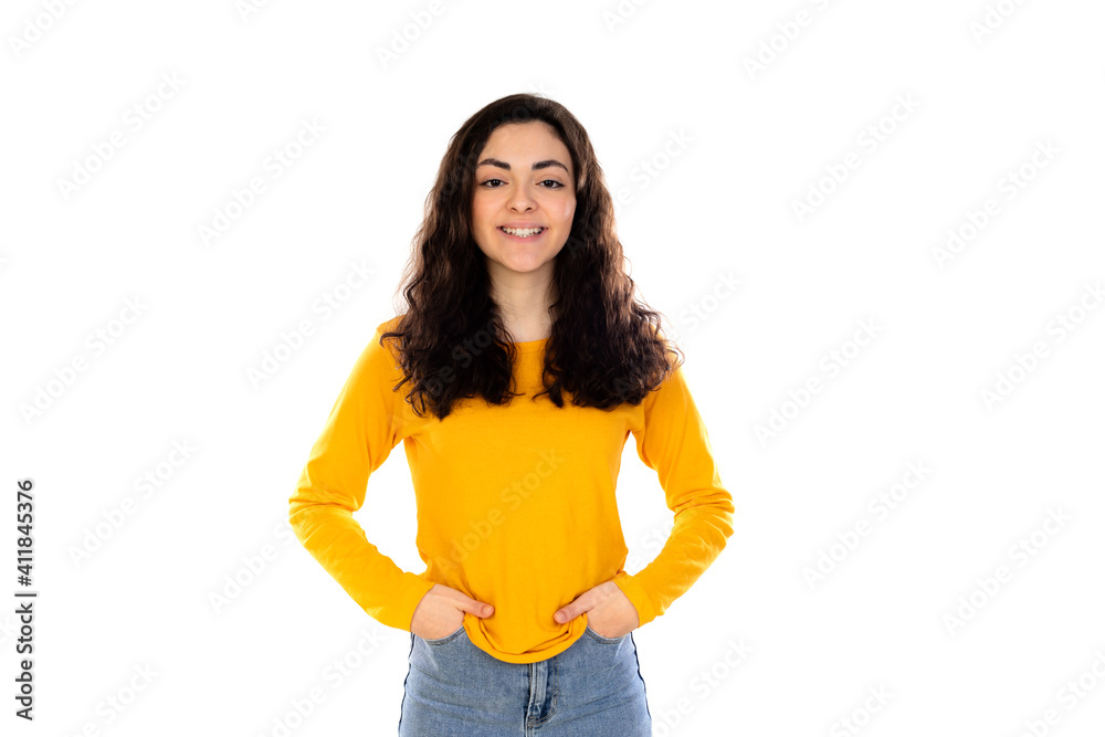 Adorable teenage girl with yellow sweater Adorable teenage girl with yellow sweater