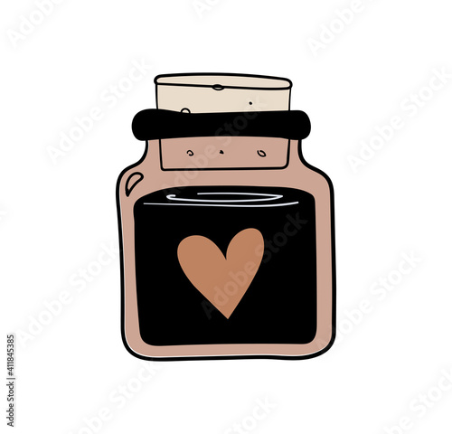 Hand drawn magic bottle for witchcraft, magic boho illustration, love potion vase. Bohemian tattoo sketch, icon, esoteric logo. Vector illustration