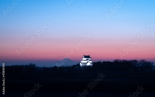 Sekiyado Castle at dusk in Sekiyado, Ibaraki, Japan. February 6, 2021. photo