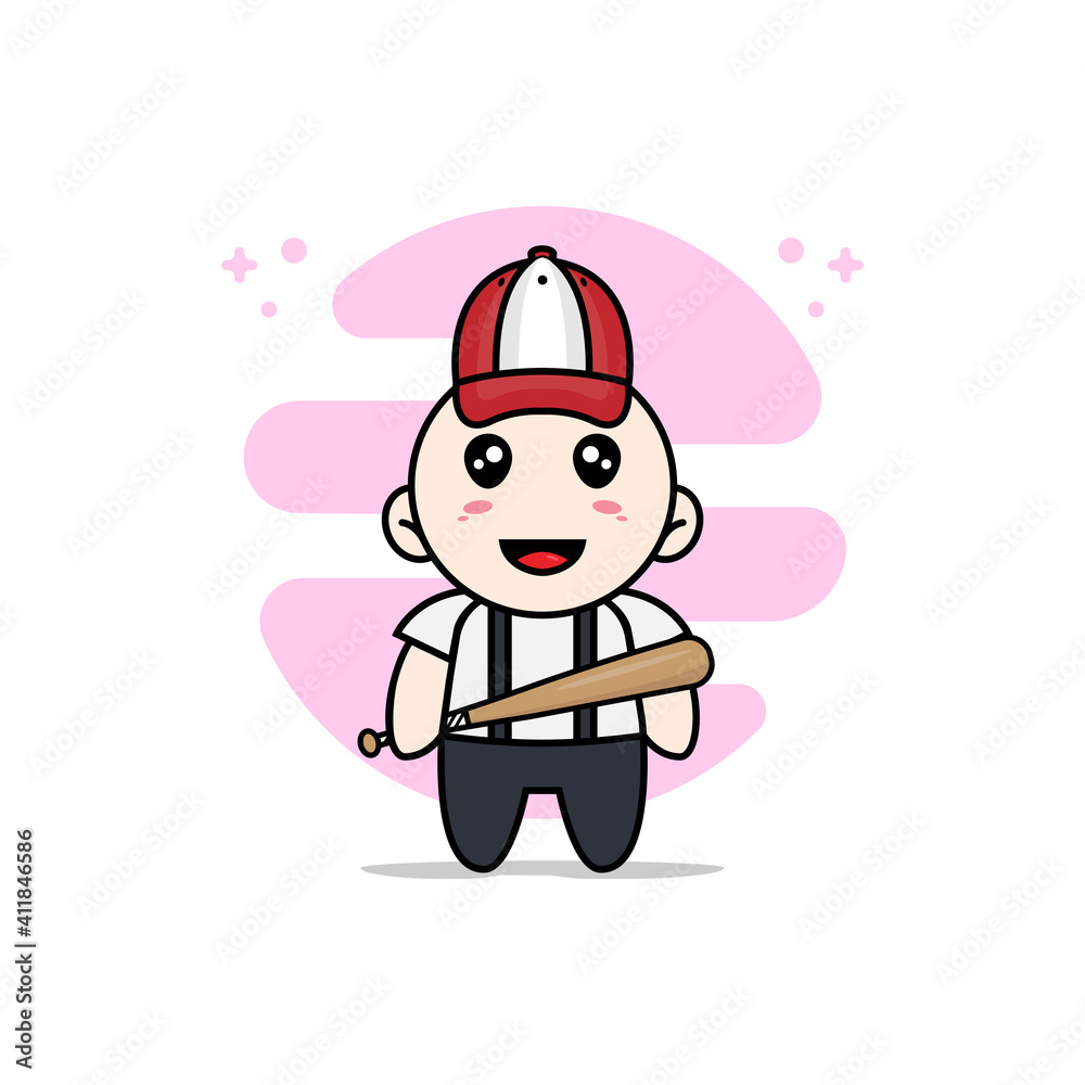 Cute geek boy character design wearing baseball costume.
