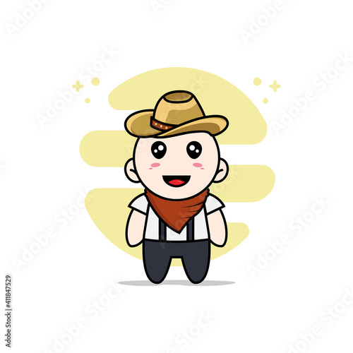 Cute geek boy character wearing cowboy costume.