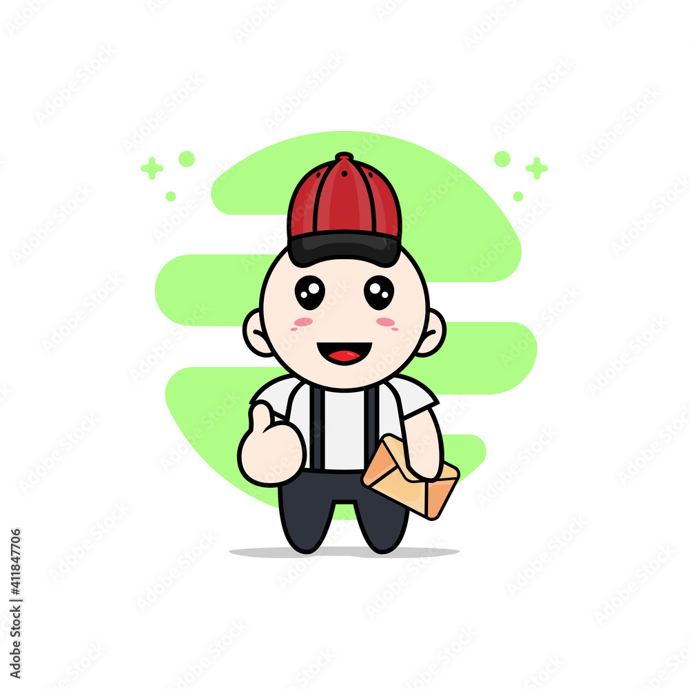 Cute geek boy character wearing postman costume. Cute geek boy character wearing postman costume.