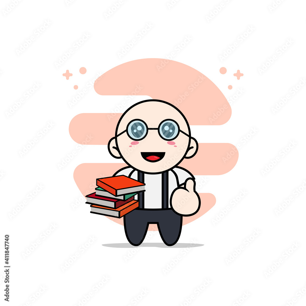 Cute geek boy character wearing librarian costume. Cute geek boy character wearing librarian costume.