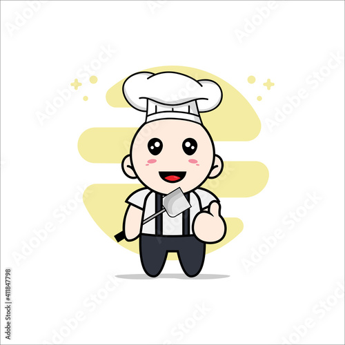 Cute geek boy character wearing chef costume.