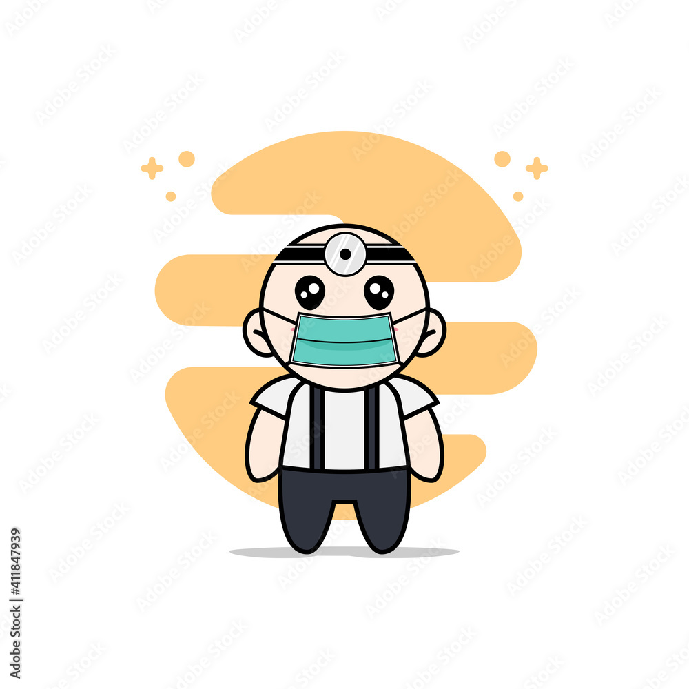 Cute geek boy character wearing doctor costume. Cute geek boy character wearing doctor costume.