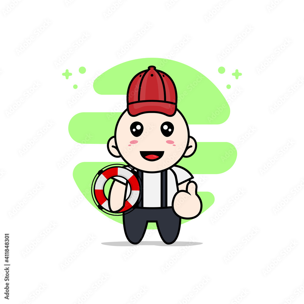 Cute geek boy character wearing Coast Guard costume. Cute geek boy character wearing Coast Guard costume.