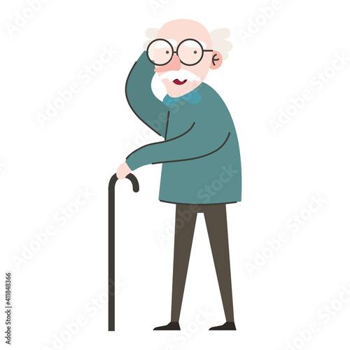 cute granfather member with cane character vector illustration design