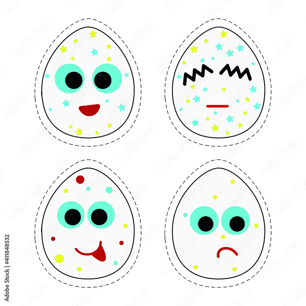 Easter stickers, eggs with face, no background Easter stickers, eggs with face, no background
