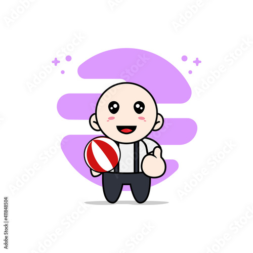 Cute geek boy character holding a ball.