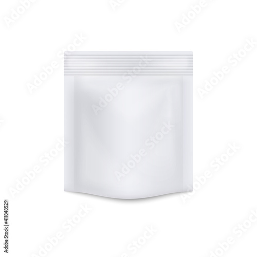 Blank white food foil doypack, realistic mockup vector illustration isolated.