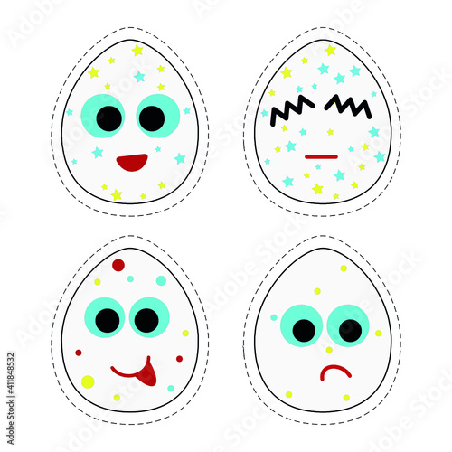 Easter stickers, eggs with face, no background