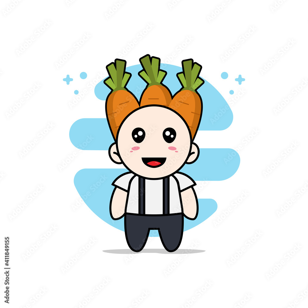 Cute geek boy character wearing carrot costume. Cute geek boy character wearing carrot costume.