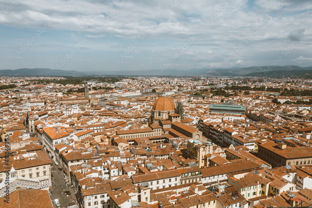 Fototapeta premium Aerial panoramic view of city of Florence from cupola of Florence Cathedral
