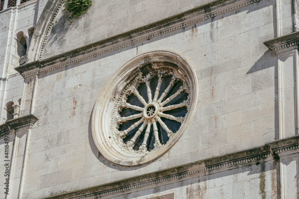 Rose or Catherine window, St Mary's Church, Crkva svete Marije, in Zadar, Dalmatia, Croatia