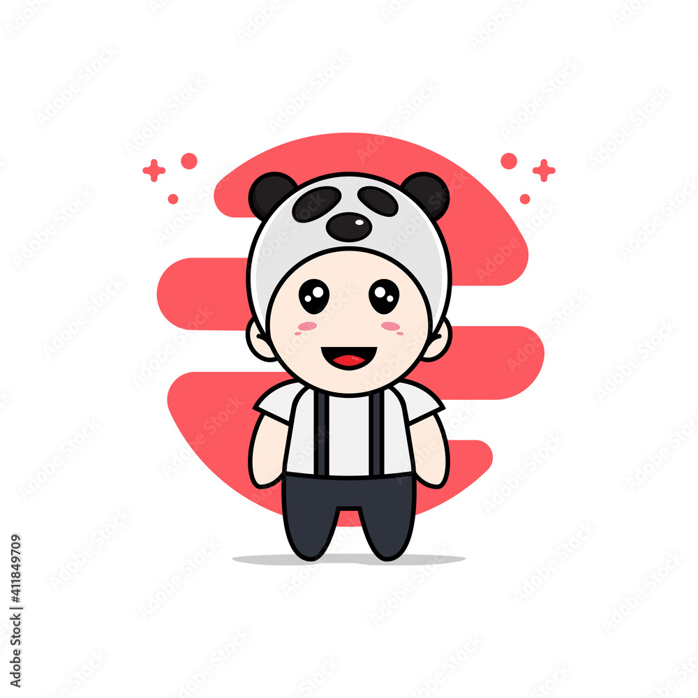 Cute geek boy character wearing panda costume. Cute geek boy character wearing panda costume.
