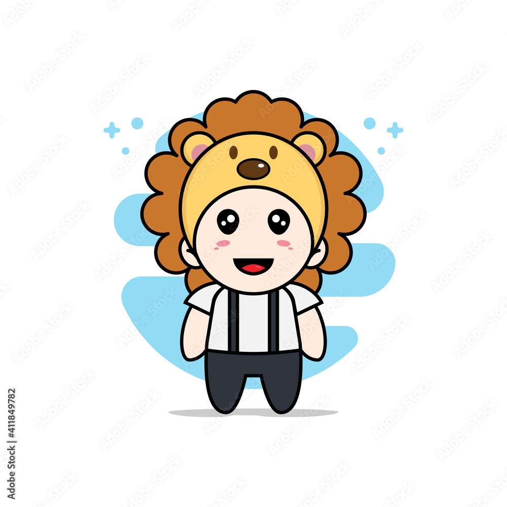 Cute geek boy character wearing lion costume. Cute geek boy character wearing lion costume.