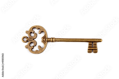 Old antique key on white ba...