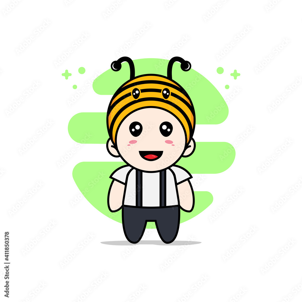 Cute geek boy character wearing bee costume. Cute geek boy character wearing bee costume.