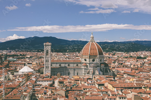 Aerial panoramic view of Florence city and Cattedrale di Santa Maria del Fiore