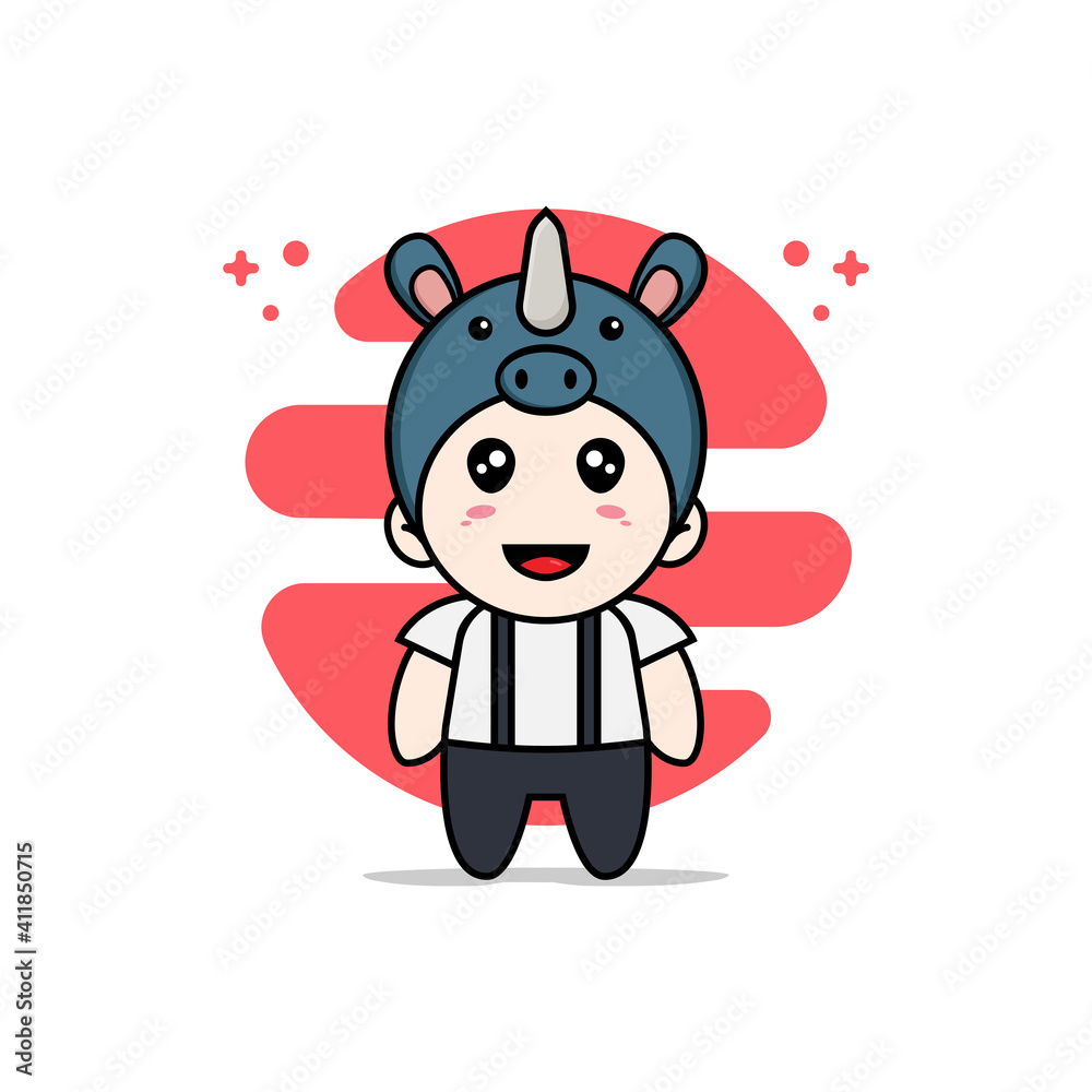 Cute geek boy character wearing rhino costume. Cute geek boy character wearing rhino costume.