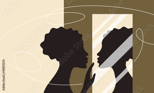 Self awareness - woman looking at mirror