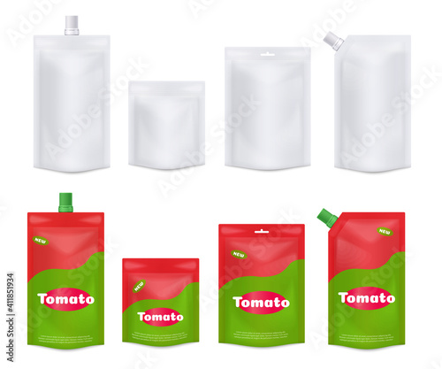Doypack vacuum packaging, pouches from foil or plastic, food container