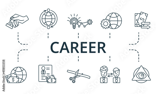 Career icon set. Collection contain pack of pixel perfect creative icons. Career elements set.
