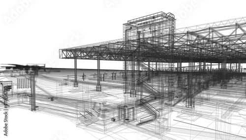 View of BIM model of the building at wareframe mode