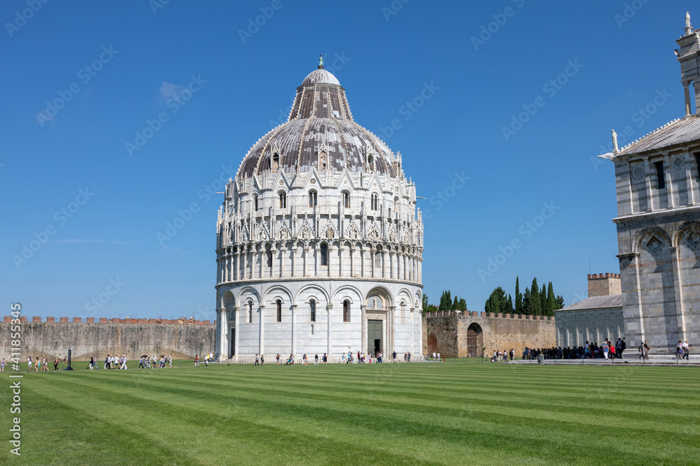 Panoramic view of exterior of Pisa Baptistery of St. John