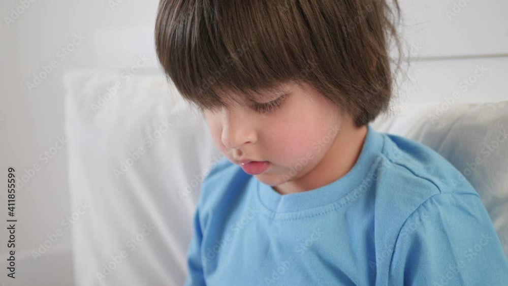 boy child bed plays phone blanket suffers from insomnia boy child bed plays phone blanket suffers from insomnia