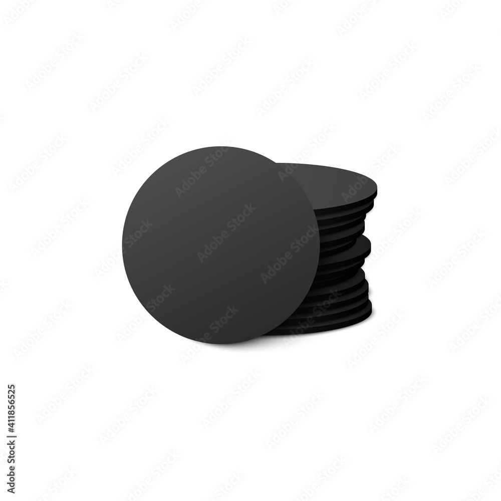 Template of round black beer coasters realistic vector illustration isolated. Template of round black beer coasters realistic vector illustration isolated.
