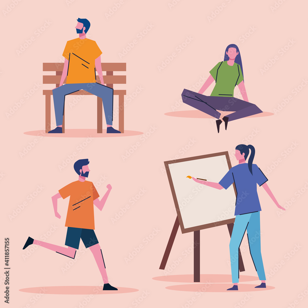 Fototapeta premium bundle of young people practicing activities characters vector illustration design