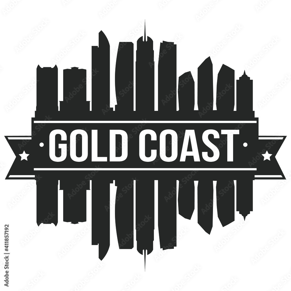 Gold Coast Australia Oceania Skyline Silhouette Design City Vector Art Famous Buildings Stamp Stencil.