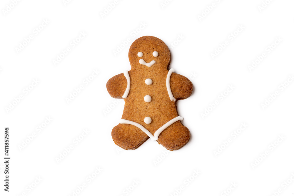 Cinnamon gingerbread cookie, cookie man on white background Cinnamon gingerbread cookie, cookie man on white background