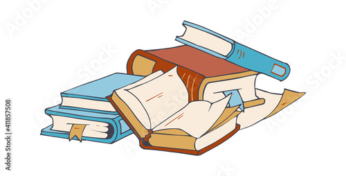 Book store elements. Sketch books, blank paper sheets. Doodle vintage reading illustration, isolated stack of books vector element. Sketch paper books, blank page stack