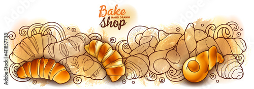 Buns and pastries hand drawn vector doodle colorful illustration