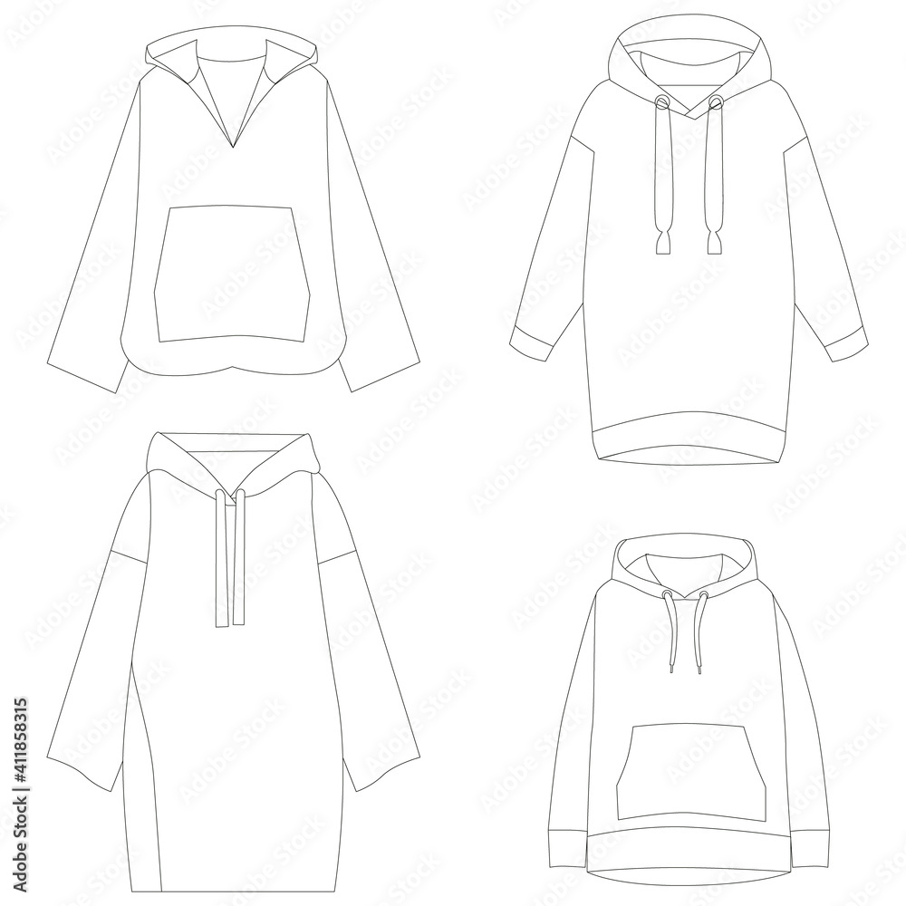 vector, isolated, outline set of hoodie vector, isolated, outline set of hoodie
