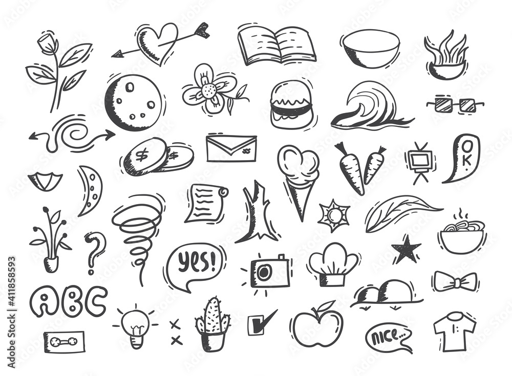 Set of abstract hand drawn doodle elements